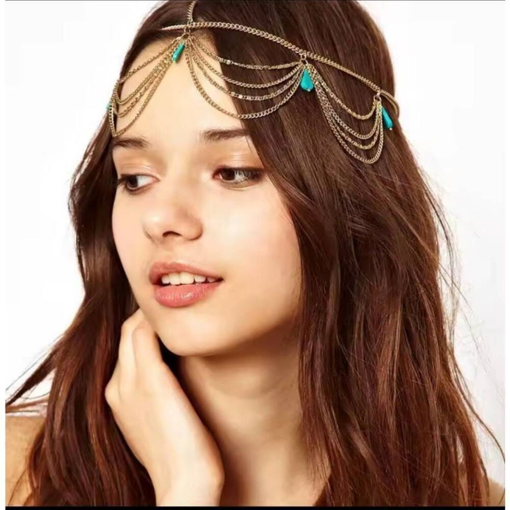 NWOT Southwestern Turquoise Colored Gols Head Chain